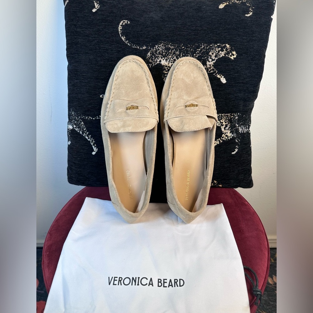 Veronica Beard Penny Loafer in Sand sude leather work classy flat like new - Picture 3 of 11